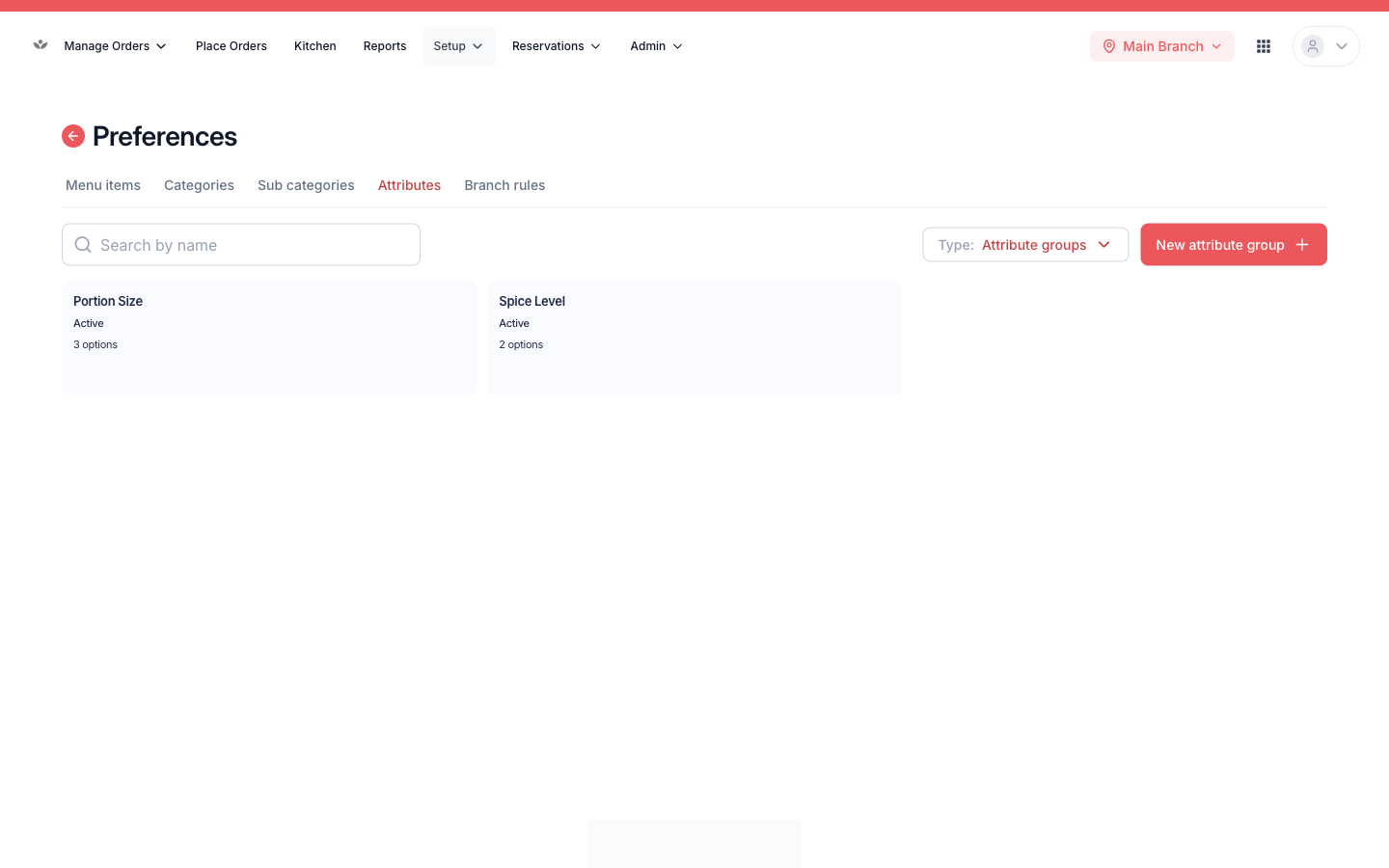 The attributes screen with an option group expanded.