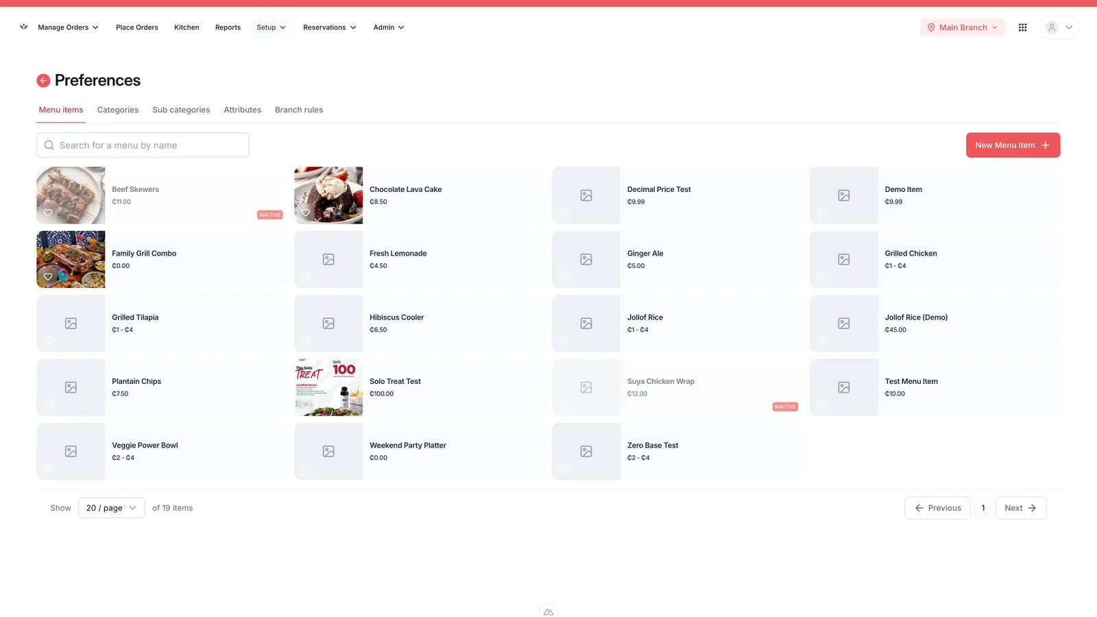 Menu & Stock Management